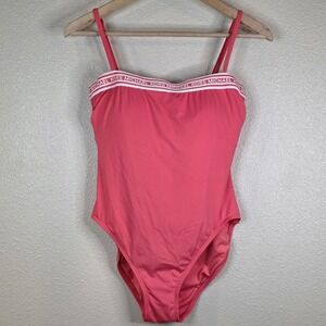 Michael Kors Bandeau Neck Logo Elastic Tape One Piece Swimsuit Red Size 12Padded